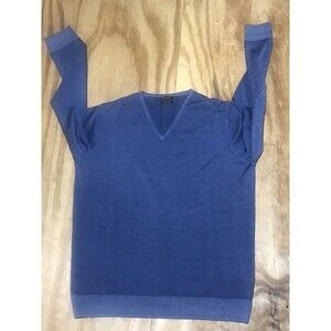 massimo dutti v neck sweater Women xL Blue Wool Pull Over @G8